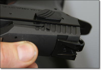 I feel that these ridges on the slide are the most important feature on the P-07. All CZ-75s are harder to rack than other pistol designs, and these ridges are perfect in my book for holding onto that slide without hurting your fingers. I feel that these ridges on the slide are the most important feature on the P-07. All CZ-75s are harder to rack than other pistol designs, and these ridges are perfect in my book for holding onto that slide without hurting your fingers.