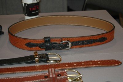 Another new design is this leather belt, with sharkskin detail on the buckle/loop portion.