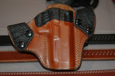 photo 4b The new sharkskin / leather combination holsters: open top, in both black and brown. Give your gun something classy to ride in.