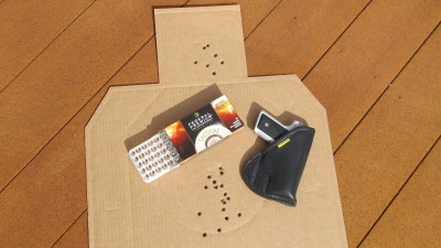The 10 yard target results from my 25 round break-in shoot with the Solo.  I used Federal 124 grain Hydra-Shok as my break-in ammunition with zero functional issues.  The Remora Holsters size 3B pocket holster can also pull duty as an IWB holster.