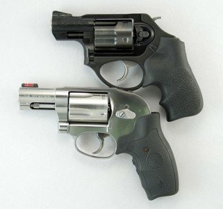The LCRx is slightly smaller than this .357 magnum J-frame. It’s about the same size as the S&W 15 oz. Airweight in .38 +P. The difference in trigger guards is obvious in this photo.