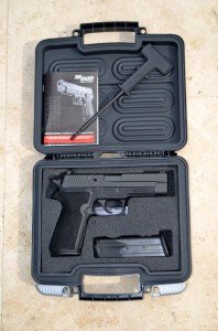 The P227 comes with two 10-round magazines, a grip removal tool/cleaning rod, a pistol lock, and a hard case.