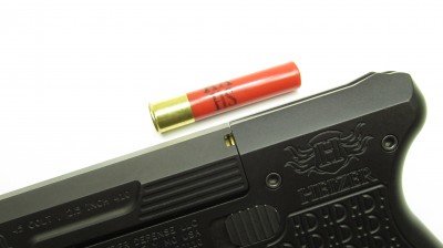 Heizer Defense PS1 Pocket Shotgun Pistol – New Gun Review Dual chamber ports on both sides of the barrel allow visual inspection of the chamber without releasing the barrel.