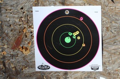 This is how our targets turned out. I could get the bull’s-eye reasonably well, but only after I’d had a shot or two to close in on where it was hitting. 