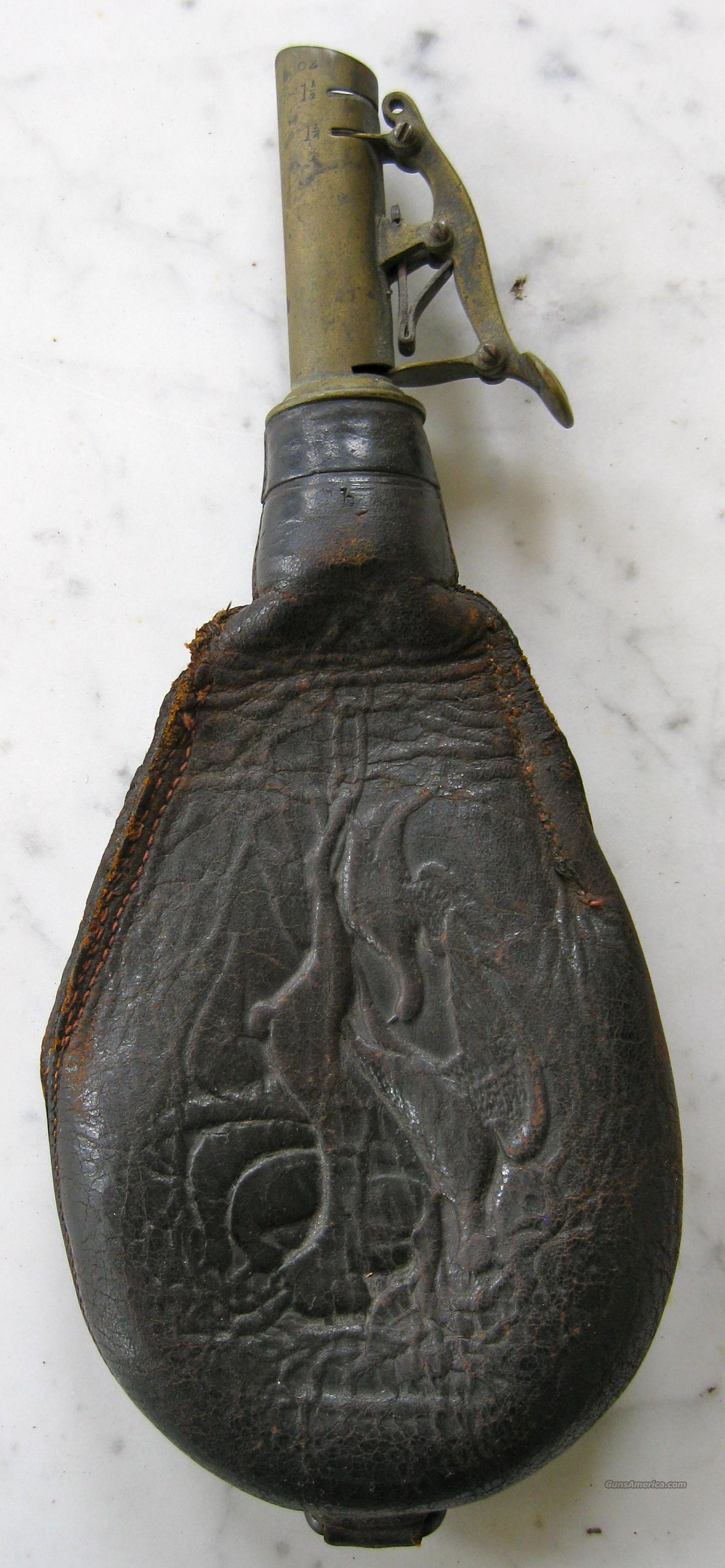 Shot pouch tooled leather and brass (antique) for sale