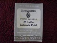 BROWNING OWNERS MANUAL 25ACP  Books & Magazines