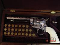 Cimmaron EMF/ASM Italy,45 Colt,nickel,fully engraved,5 1/2" barrel,solid ivory grips,in wood case,Cimmaron Model single action  Cimmaron Pistols