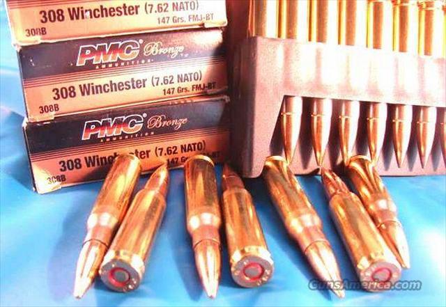 Ammo: .308 FMJ Boattail PMC 147 gr Brass Case 6 Box Lots 120 Rounds FREIGHT PAID