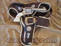 Dakota  Armi Jager .45 SAA Engraved Nickle  Unfired with Beautiful Gunslinger Leather Belt and Holster  Colt Replica (Italian, etc.) Pistols