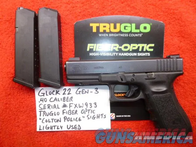 Glock 22 Gen-3 .40 Caliber COLTON POLICE Trade-In, NEW Night Sights, 2 Mags