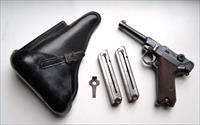 1917 ERFURT MILITARY GERMAN LUGER RIG WITH 2 MATCHING # MAGAZINES