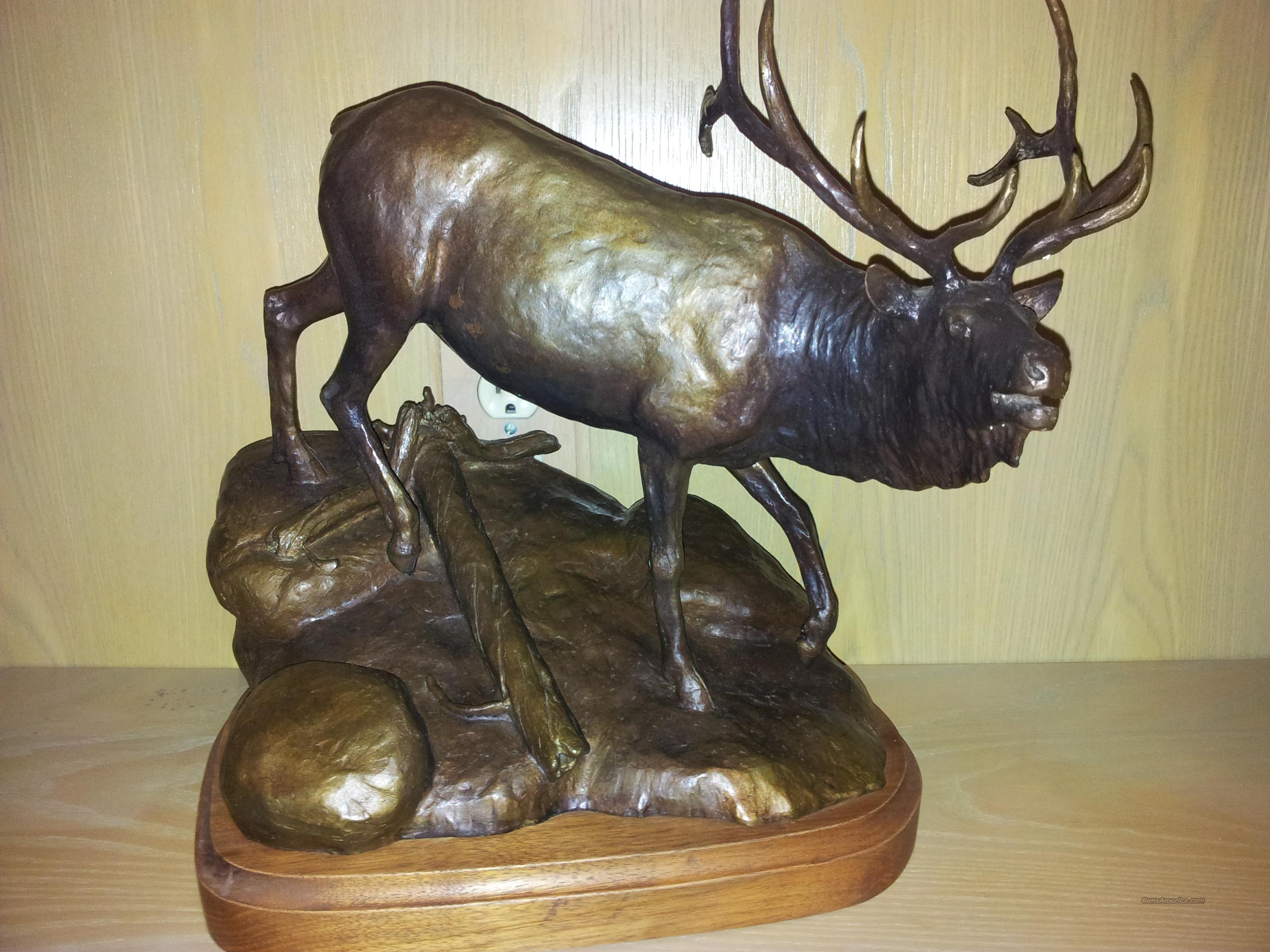 Bull Elk Bronze Sculpture by Sylves... for sale at