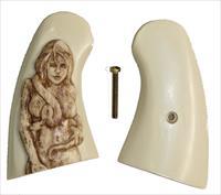 Colt Python Ivory-Like Grips, Antiqued Relief Carved Naked Lady With Python Snake