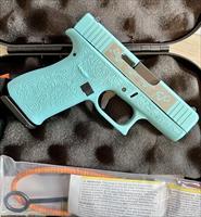Glock 43x 9mm Custom Engraved " Glocks & Roses " Tiffany Blue 10+1 3.41" G43X 43