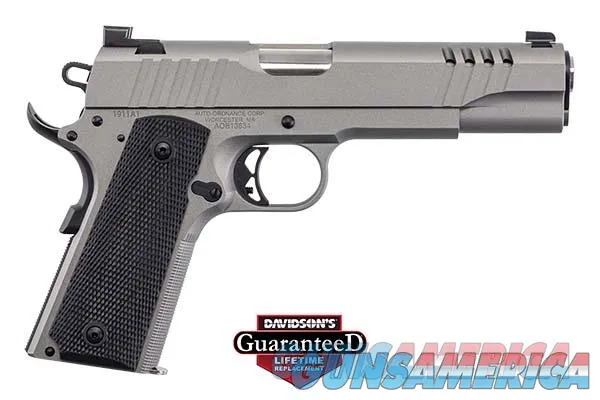 Auto-Ordnance 1911TCAC6N 1911-A1 45 ACP 5" 7+1 Savage Silver Cerakote Stainless Steel Frame & Slide Black Rubber Grip with Night Sights 1911