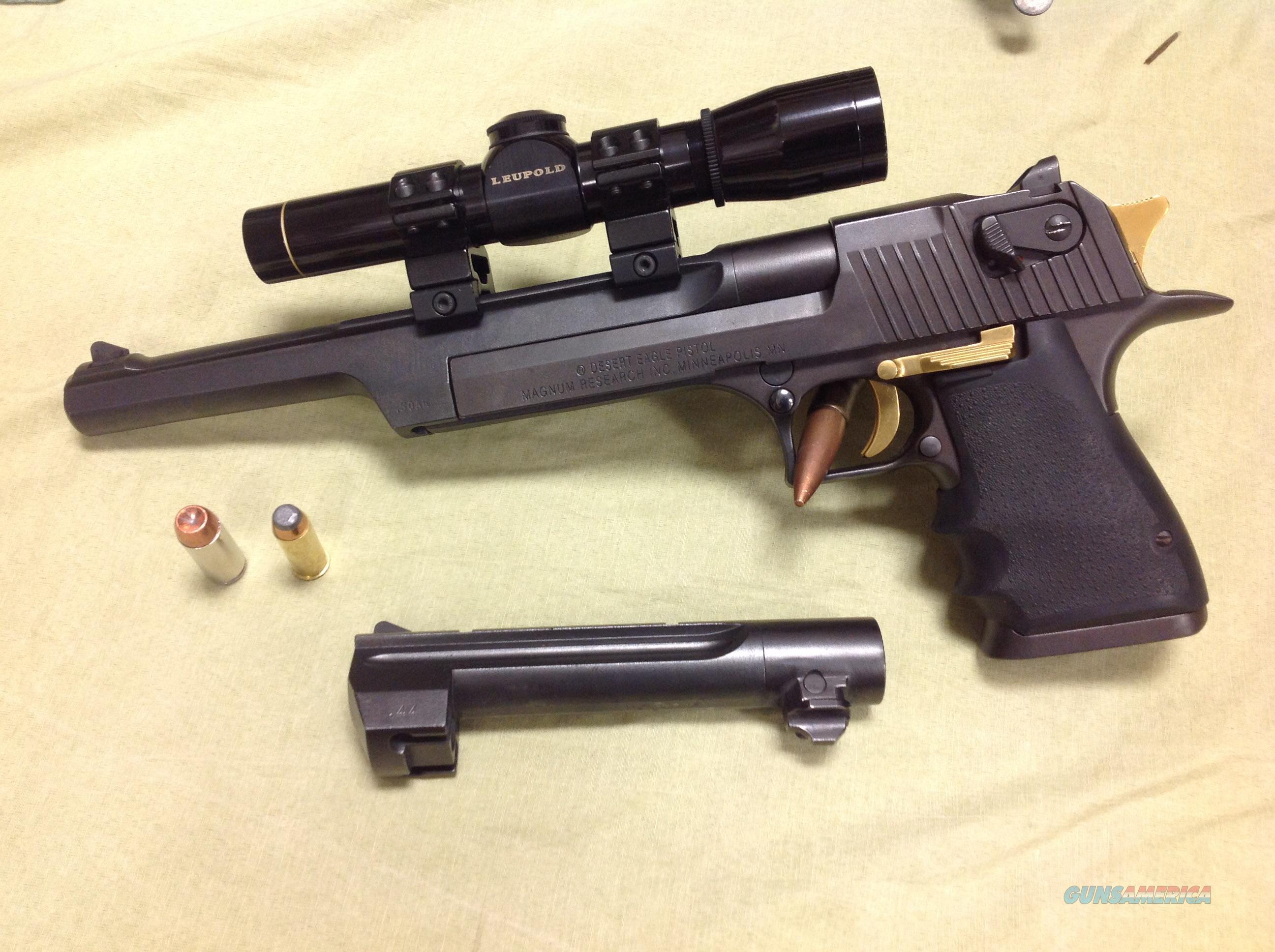 Desert Eagle 50AE with 44 mag barrel and Leupold scope
