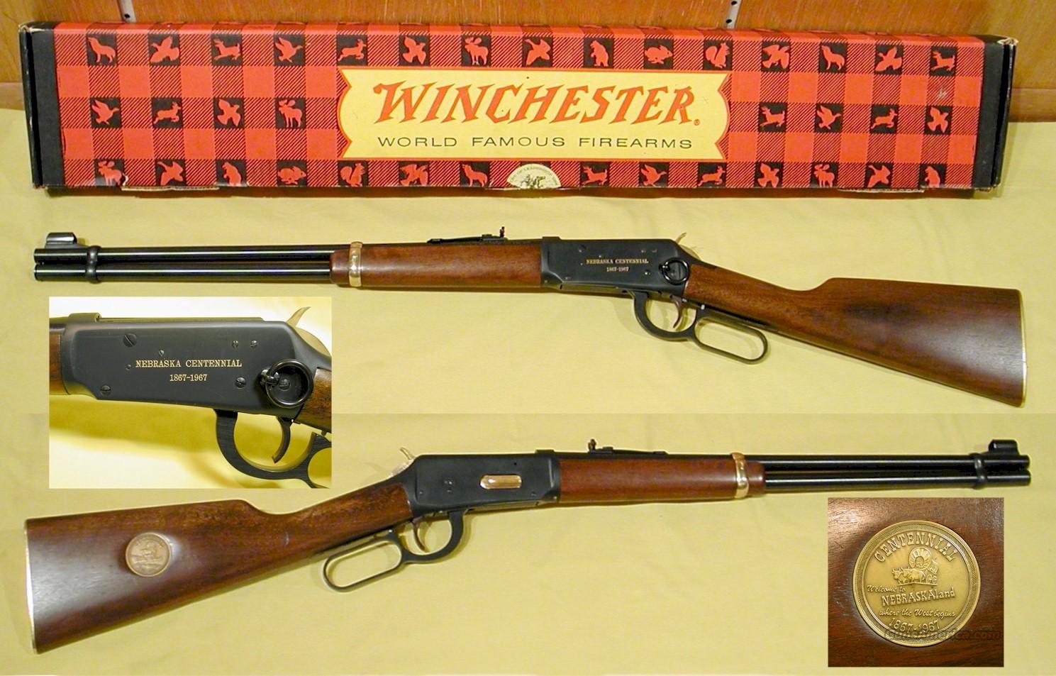 vintage NEBRASKA CENTENNIAL Coin 1967 Gun and Cartridge Winchester Remington