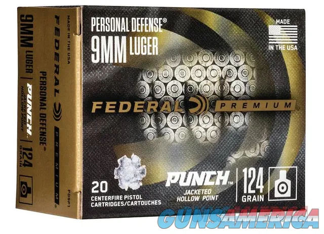 Federal Premium Punch Pistol Ammo 9mm 124 gr. JHP 20 rd.