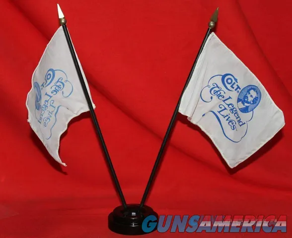 Colt Firearms Factory Desk Display Flags & Stand 1990