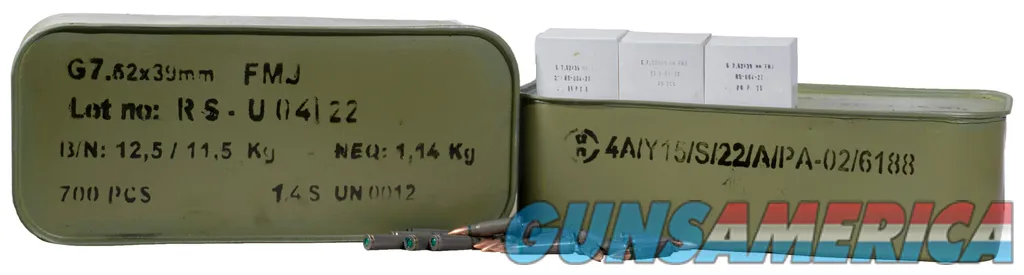 Century Arms Romanian Made 7.62x39 Rifle Ammo - 123gr Lead Core FMJ | Steel Case | 700rd Steel Tin