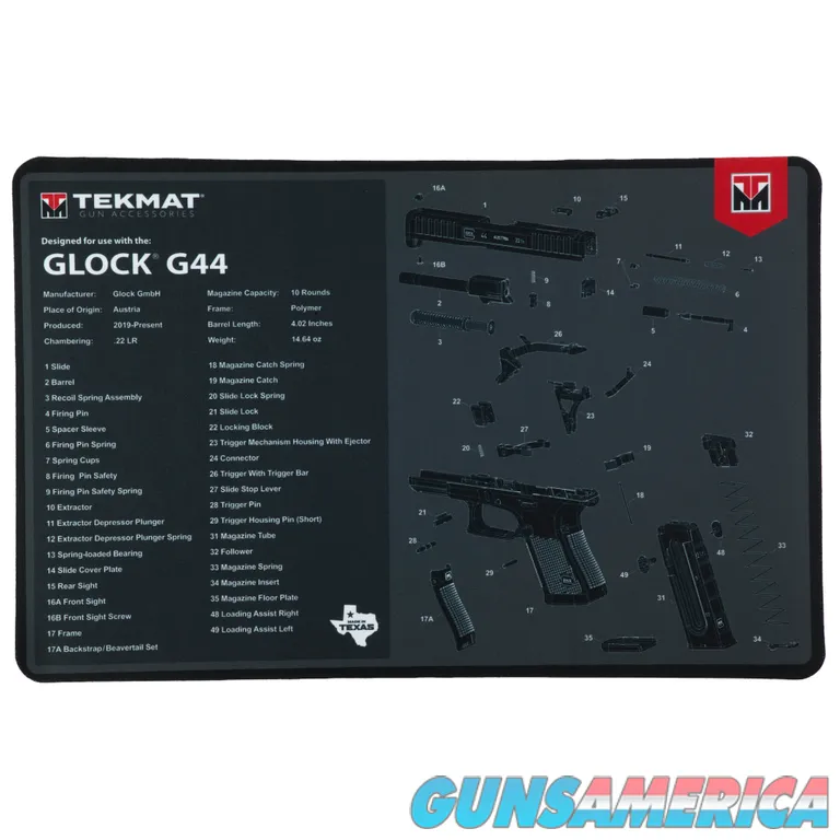 Tekmat Pstl Mat For Glock 44 Blk