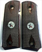 Premium 1911 Colt Full Size Double Diamond Checkered Rosewood Grips w/Texas Star Medallions