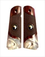 Premium 1911 Full Size Checkered Rosewood Grips Pearl Accent w/Screaming Eagle Medallions