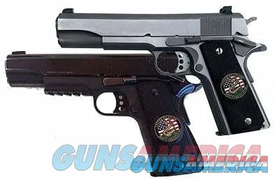 Garrison Grip 1911 Colt A1 Full Size and Clones (Grips Only) with United WE Stand Colored Medallion Set in Solid High Grade White Ivory Colored ABS