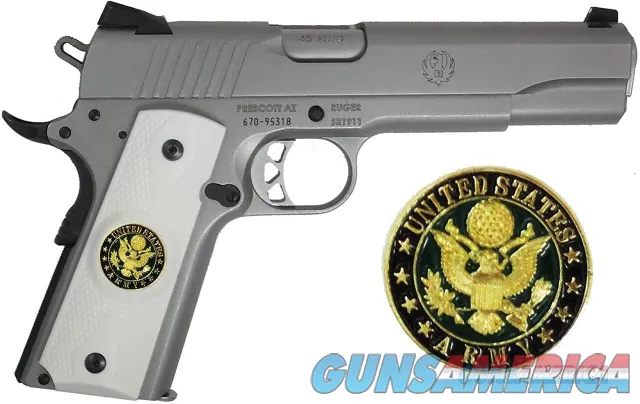  Garrison Grip 1911 Colt A1 Full Size and Clones (Grips Only) with US Army Colored Medallion Set in White Ivory Colored ABS