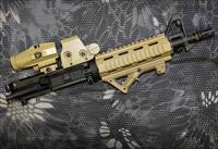 AR15 10.5" 5.56mm FDE Complete Upper Receiver w/ Quad Rail, Holographic Sight, 3x Flip To Side Magnifier, & Angled Foregrip w/ Red Laser