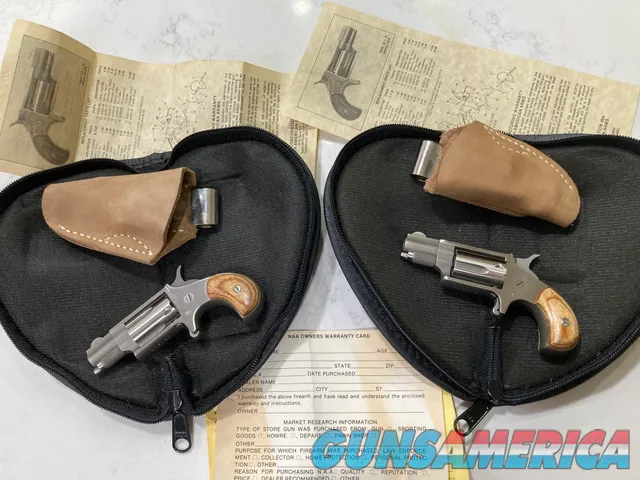 Twin New-Never Fired NAA mini 22 LR pistols with Leather Holsters and Rugs 