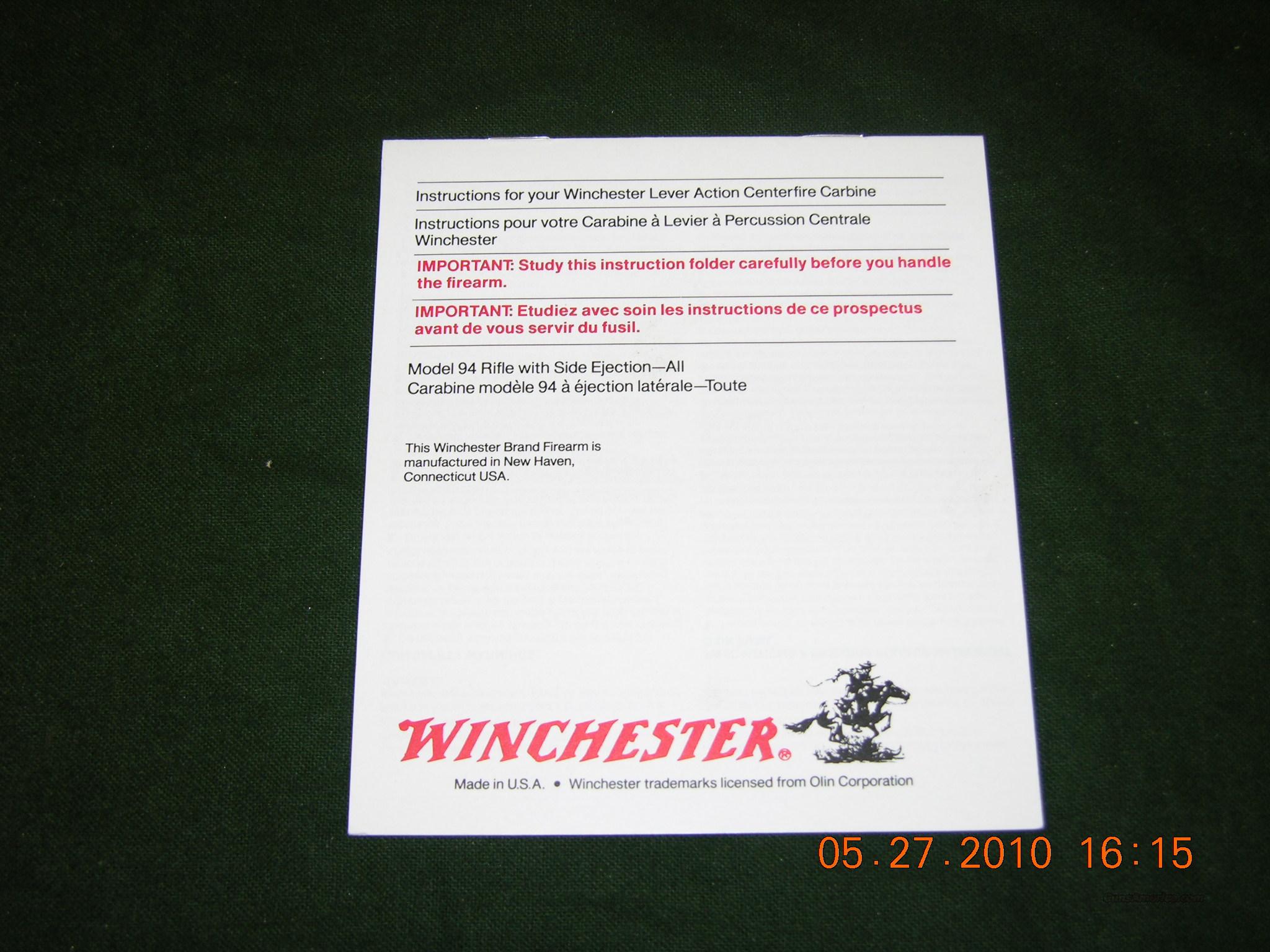 Winchester Mod 94 Owners Manual for sale at 908635409