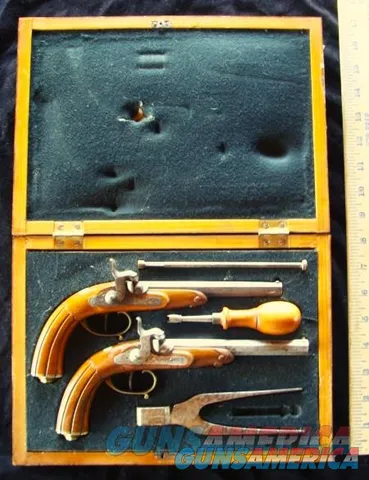 Antique European Dueling Pistol Set Cased wAccessories 