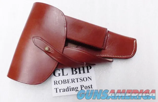 Browning Hi-Power Holster World War II German type Brown Leather Flap with Magazine Pouch Waffenamt Markings CZ75 Round Trigger Guard Only Witness R35 Polish Radom 