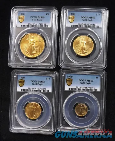 US 1990 W Gold Eagle Set $50 $25 $10 $5 4 Coins PCGS MS69 Certs Free Ship 