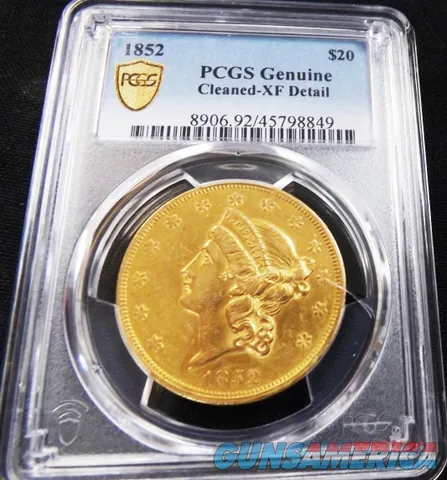 1852 US $20 Liberty Gold Piece PCGS Certified XF Detail Cleaned Free Ship 
