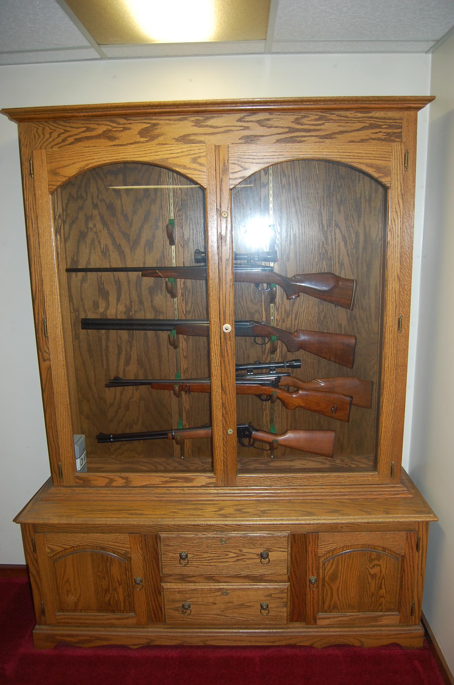 Gun Cabinet Solid Oak Holds 10 Guns In Beautif For Sale