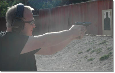 Shooting the PPK. While heavier than the LCP, recoil was still fairly stout.