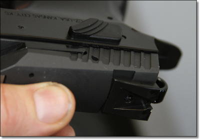 I feel that these ridges on the slide are the most important feature on the P-07. All CZ-75s are harder to rack than other pistol designs, and these ridges are perfect in my book for holding onto that slide without hurting your fingers. 