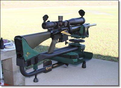 The AR-10 mounted with our Vortex Razor HD for accuracy testing out to 500 yards.