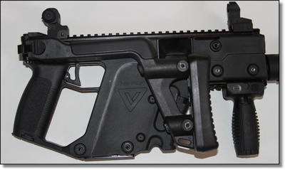 I feel that the 2nd generation features on the KRISS help justify its hefty Swiss price tag. The folding stock is not flimsy at all and clicks securely in both the folded and open position. The top rail is long enough for optics and night vision and the front grip comes standard. 
