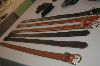 The New line of belts. The bottom left three are all sharkskin.