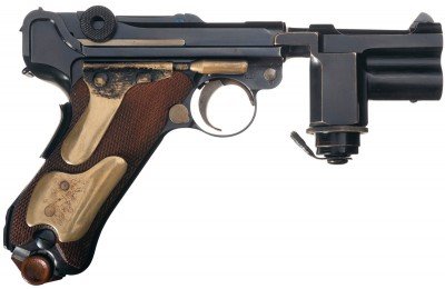 When you grasped the handle of this Hitler “Night Pistol” Luger, your skin conductivity completed a circuit between the two brass panels illuminating a tactical light at the muzzle.