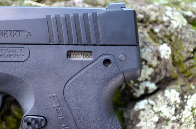 The Technopolymer grip frame has a window to view the serial number on the stainless steel sub-chassis below—which is the serialized “firearm” portion of the pistol.