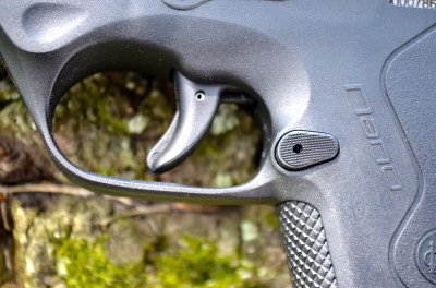 The Nano has no external safety levers, other than the ubiquitous trigger safety.  The trigger is heavy, but has a clean break and is easy to manage.