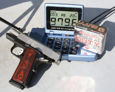 Critical Duty came in just under the box velocity of 1025 fps with the 175gr. Hornady FlexLock bullet.