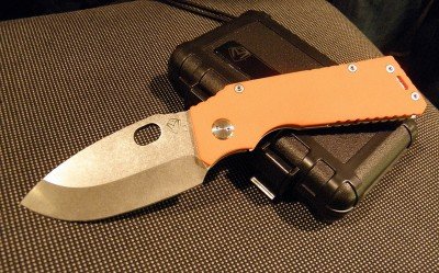 TFF-1 with stone washed blade and bright orange Hi Vis scales