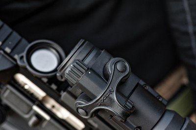 Aimpoint PRO—Advanced Technology and Durability Aimpoint PRO Top view of controls and elevation and windage adjustments