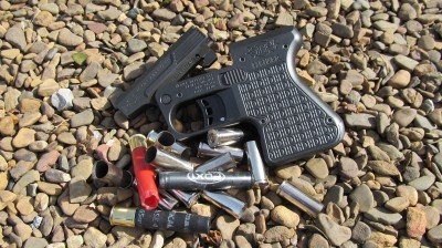 The PS1 Pocket Shotgun from Heizer Defense is a single-shot pistol chambered for .410 gauge shotshells and 45 Colt cartridges.)