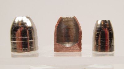 I pulled and cross-sectioned a 45 bullet so you can see how much of the bullet interior is hollow.